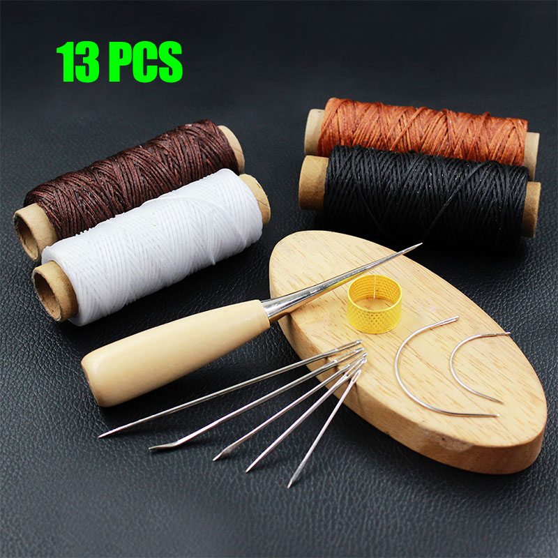 1 impostato di Cuoio Del Mestiere di Cucito Accessori Cucitura Punteruolo fa per Cucire linea di Cera Lavorazione della pelle Strumenti di Riparazione di Scarpe kit da cucito: 13pezzi 1impostato