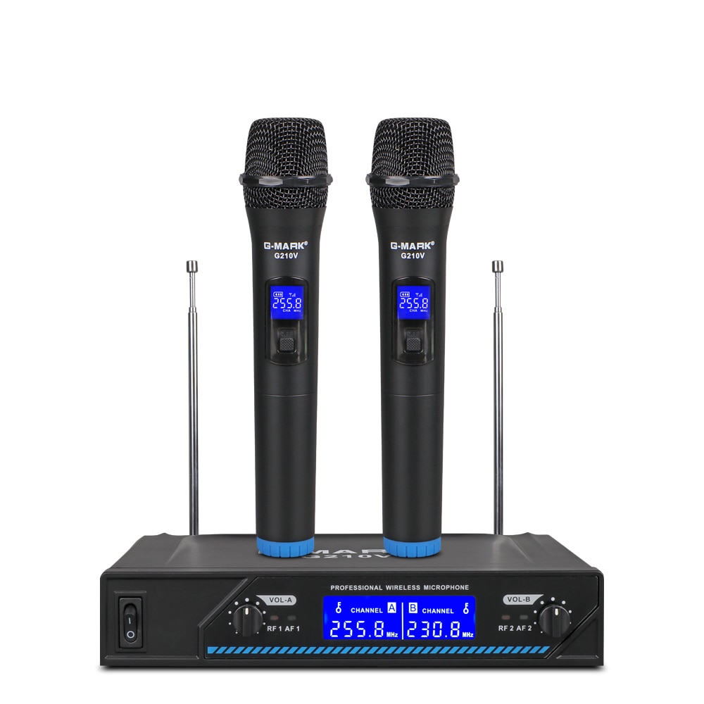 Micrófono inalámbrico G-MARK G210V, dispositivo de 2 canales para Karaoke, micrófono de mano para , canto, espectáculo en Iglesia y hogar