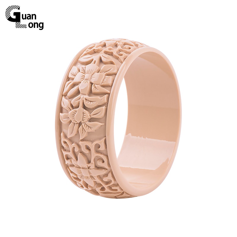 GuanLong-brazalete de resina acrílica para mujer, brazalete ancho con flor tallada, a la , para niñas, de joyería