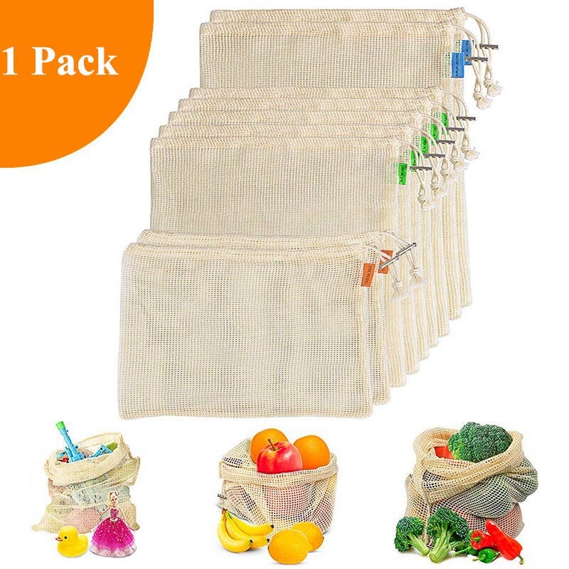 Reusable Produce Bags For Grocery Shopping Organic Cotton Mesh Vegetable Fruits Bags Machine Washable Lightweight Foladable Bag: 1S 1M 1L