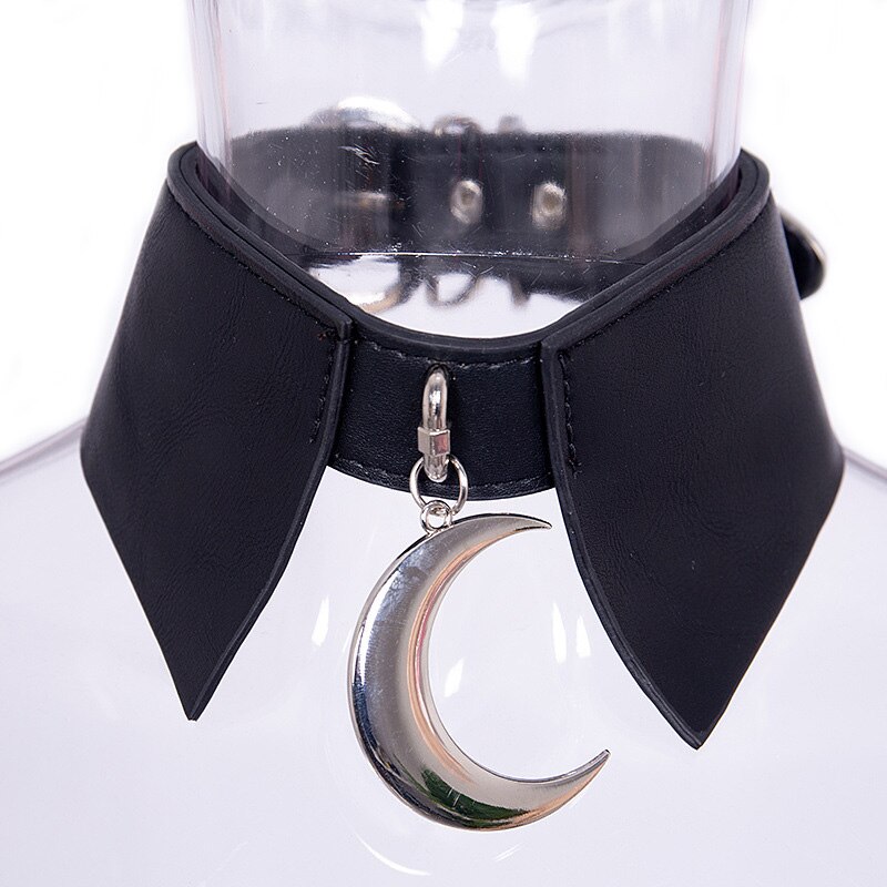 Halloween decoratie ketting pu leer maan hanger coole chokers vrouwen harajuku sieraden maan chokers kettingen: Default Title