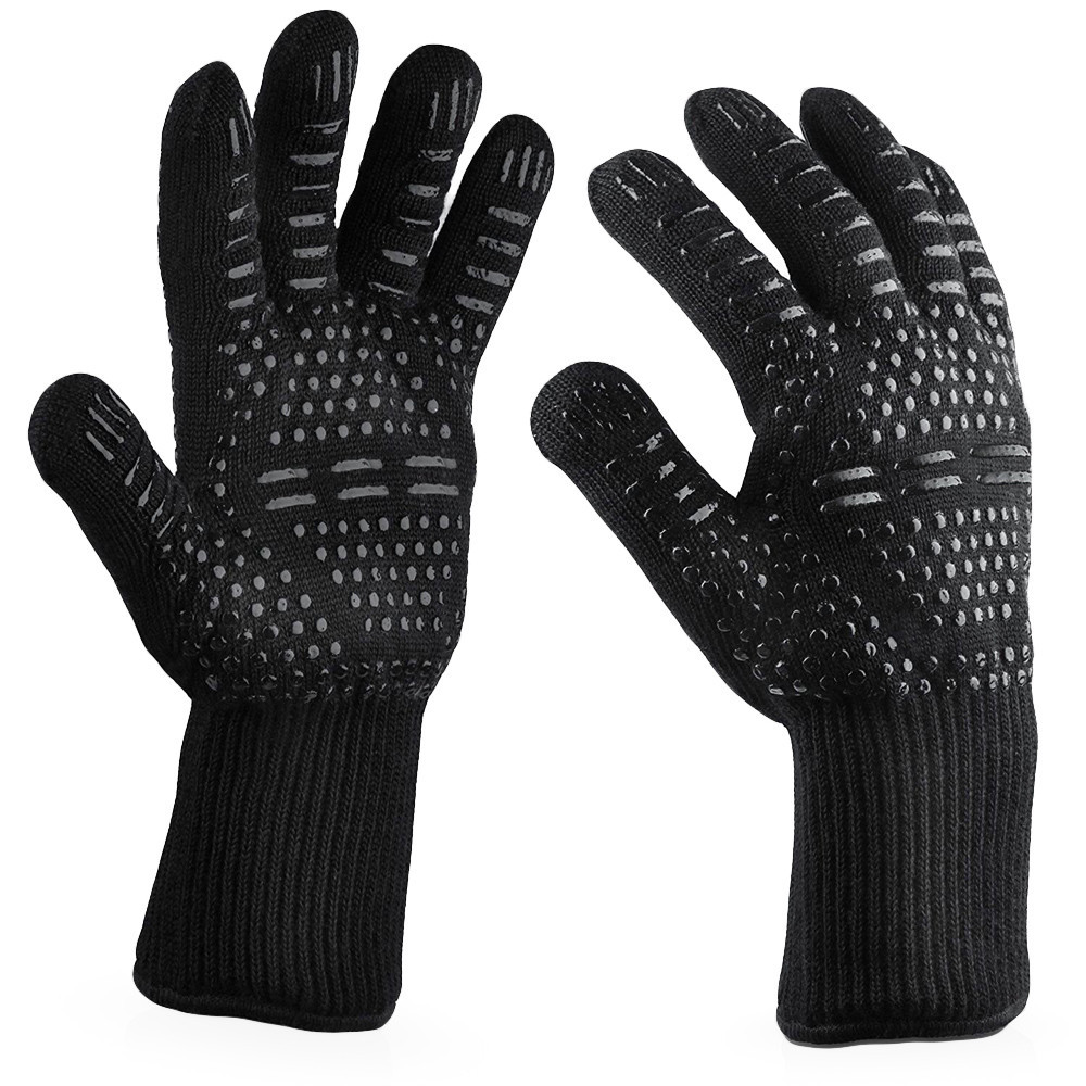 Grillovn høj temperatur handsker isolering anti-skoldning mikrobølgeovn bbq handsker unisex anti-skoldning bageværktøj 5.23: H
