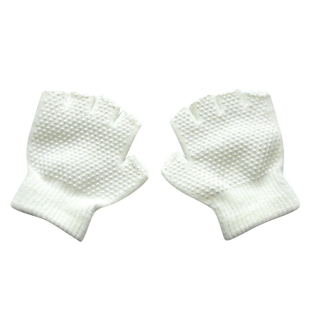 Inverno crianças crianças meninas meninos luvas de inverno quente malha sem dedos sólido antiderrapante luvas para crianças: White