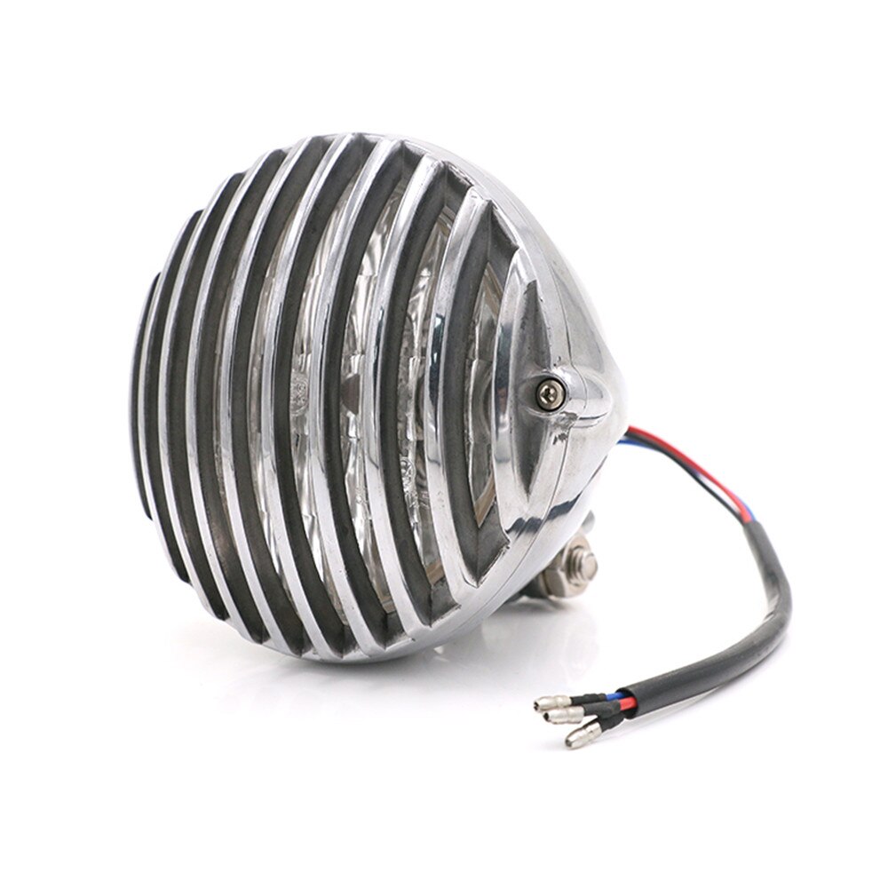 Motorfiets Geschulpte 5 ''Koplamp Finned Grill Voor Harley Chopper Bobber Cafe Racer Custom Motocross Black/Chrome Voor Moto