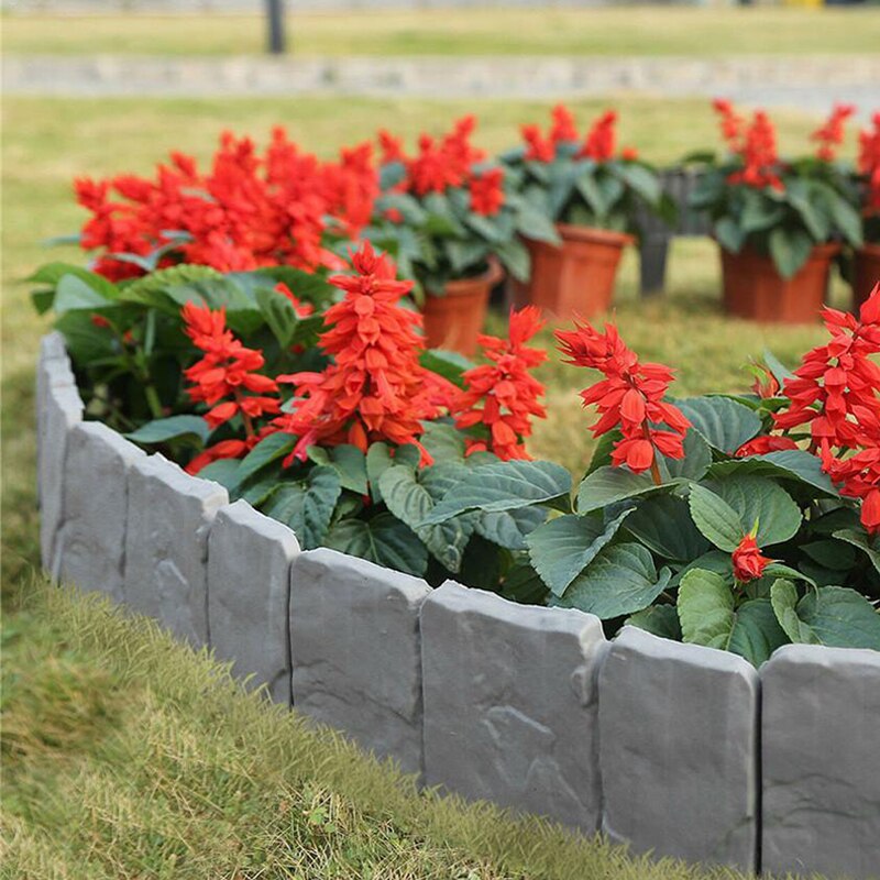 10/20Stck Grau Nachahmung Stein Gartenzaun Garten Einfassung Block Blume Bett Grenze Anlage Grenze Kunststoff Rasen Kanten erdung