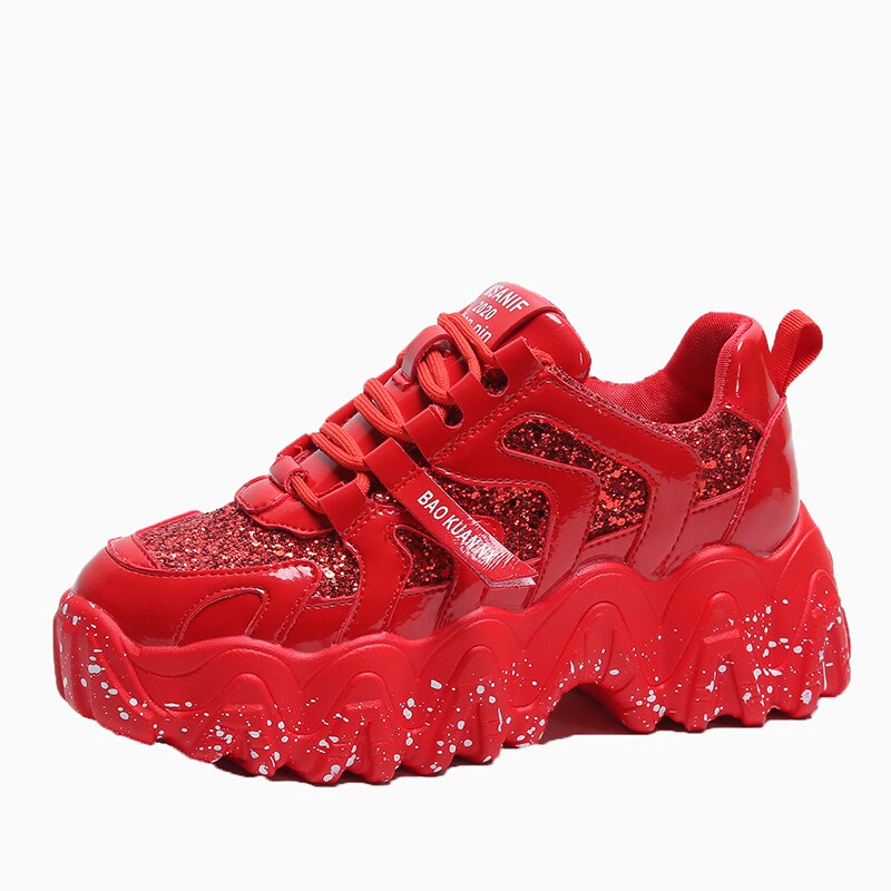 Grosses baskets chaussures à semelles compensées pour femmes Bling rouge femmes chaussures printemps/automne plate-forme baskets Sapatos De Mujer AC036: red / 9