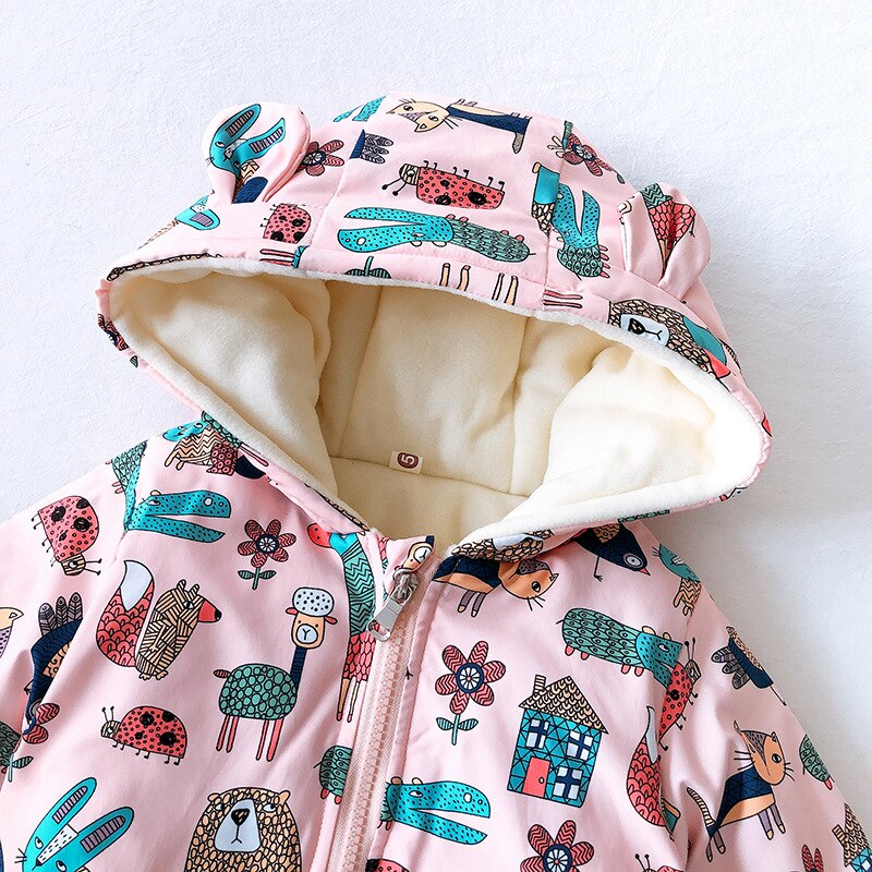 Winter Warm Baby Meisjes Katoen Donw Dikke Fleece Hooded Cartoon Parka Bovenkleding Jongens Kids Jassen Sneeuw Wear Jassen Casaco