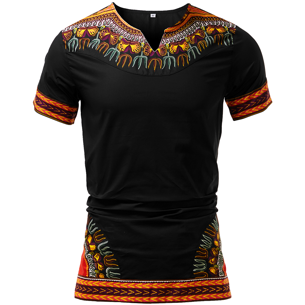 Afrikanske mænd tøj dashikishirt top traditionelt tøj afrikanske mænd dashiki print skjorte herre dashiki tøj plus str.: Sort / 5xl