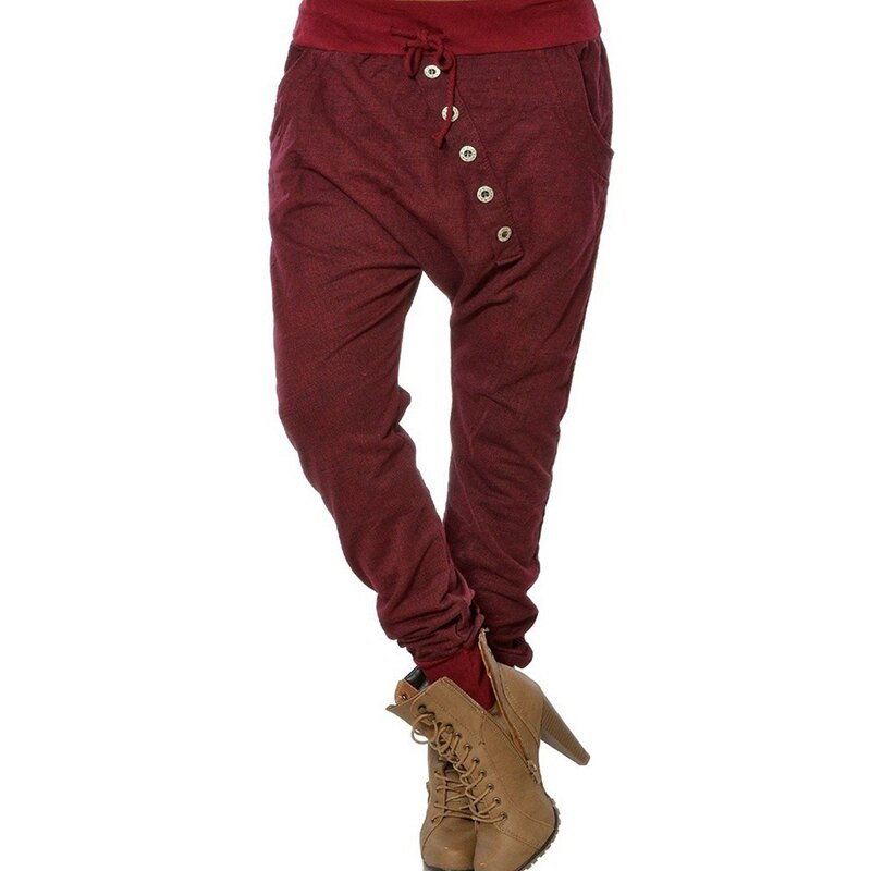 Plus Size S-4XL Womens Sport Pants Full Length Harem Pants Loose Sweatpants Streetwear Women Joggers: wine red / M