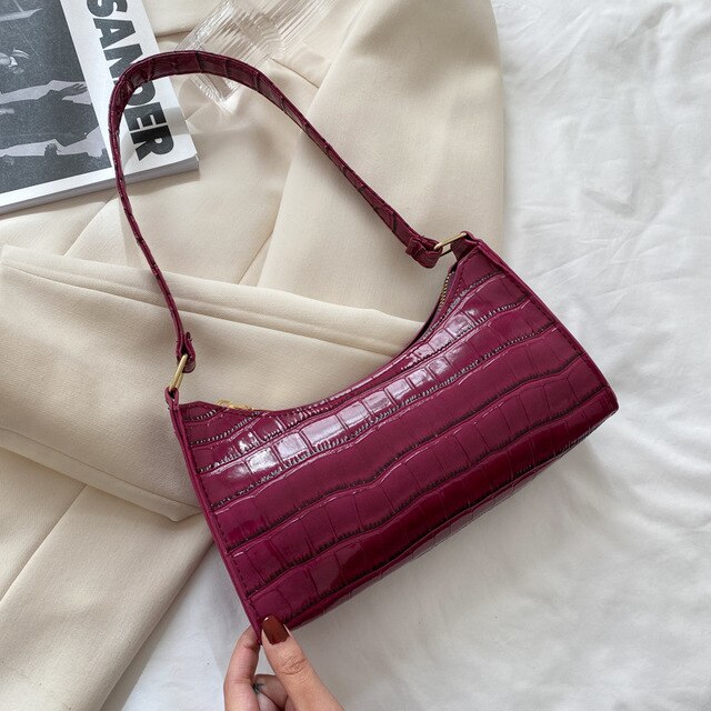 Bolso Retro con patrón de cocodrilo para mujer, bolsa de hombro a la de cuero PU para axila, bolso Francés de de lujo, monedero para mujer: style1 purple