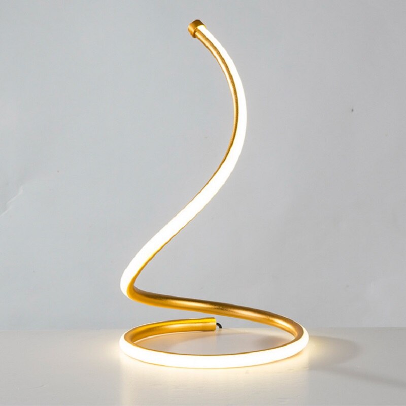 Lámpara de mesa Espiral de LED para el hogar, sala de estar, dormitorio, iluminación, luz de noche: Gold US Plug-No.1