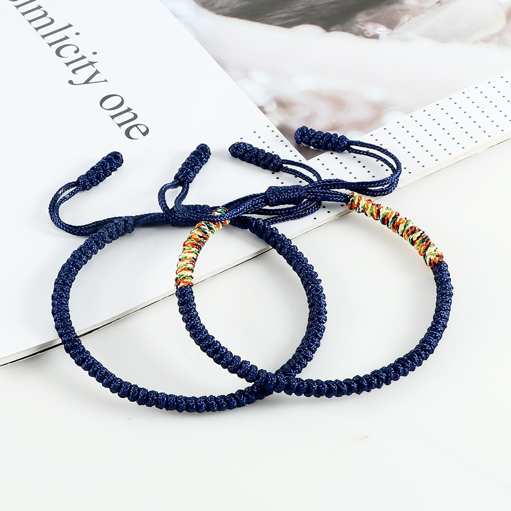 Glück Marine Blau Grün Farbe Handgemachte Briaded Knoten Armbänder Original Tibetischen Buddhistischen Armreifen Für Frauen Männer Weben Schmuck