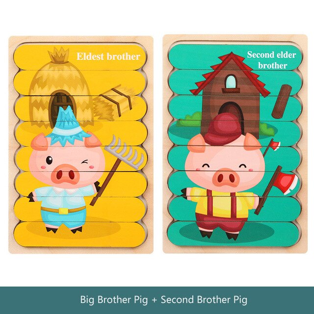 Kids Brain Wooden Toy Double-sided 3D Puzzle Strip Puzzle Telling Stories Stacking Jigsaw Montessori Toy for Children: 3