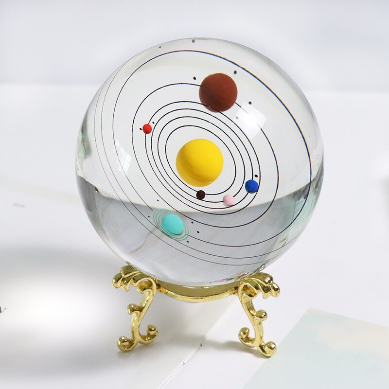 8cm farverige solsystemkugle 3d model globusglas miniatureplaneter til dekorationer til hjemmedekorationer souvenir til astrofil: Med guldbase