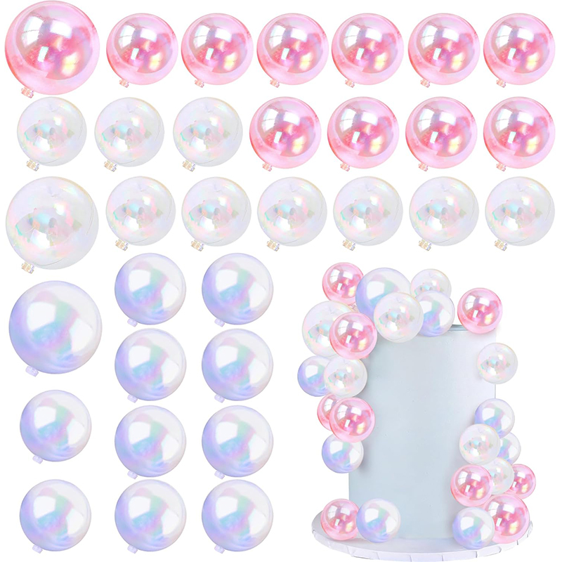 10pcs Transparent Bubble Ball Cake Topper Pearl Insert Cupcake DIY Decoration For Birthday Party Wedding Anniversary Baby Shower