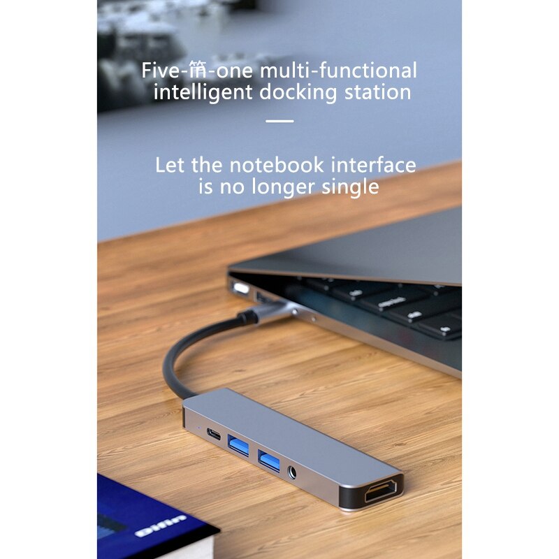 BYL Type-C Docking Station, USB 3.0X2+Pd+3.5mm Audio Interface+HDMI-Compatible Five-In-One Docking Station for PC