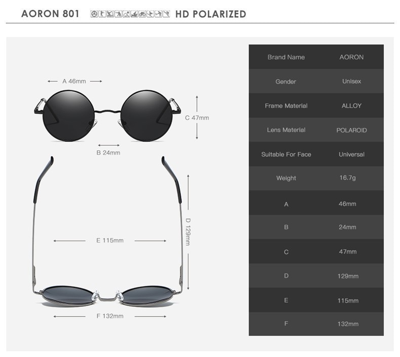 Show stil briller ægte polariserede solbriller vintage solbriller runde solbriller  uv400 sort linse
