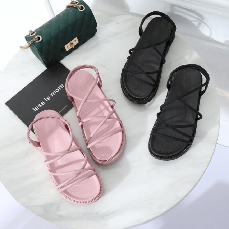 Sandalias de verano con correa cruzada, sandalias de suela gruesa para vacaciones en la playa, zapatos planos de playa para mujer