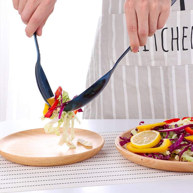 LBER-Juego de tenedor cuchara para servir ensalada grande, cucharas mezcladas, olla , herramienta de papilla, restaurante público, utensilios de cocina con utensilio de Buffet