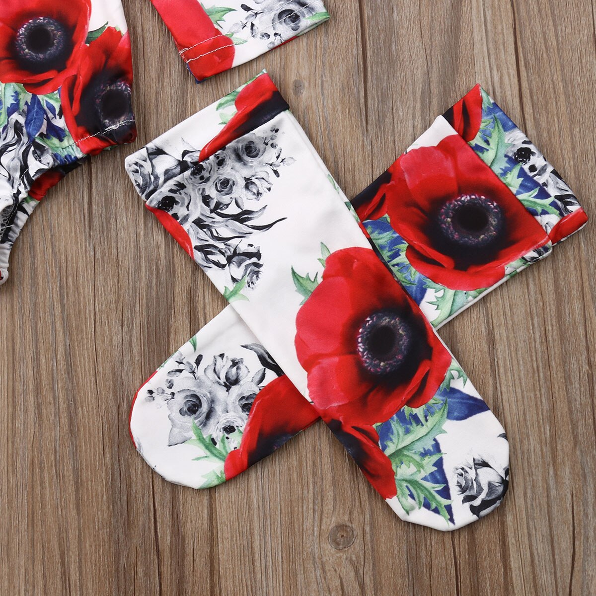 2019 Primavera Outono Bebê Roupas 0-24M Infantil Bebê Menina Miúdo Flor de Manga Longa Bodysuit Macacão Floral Tops + Polainas Sock