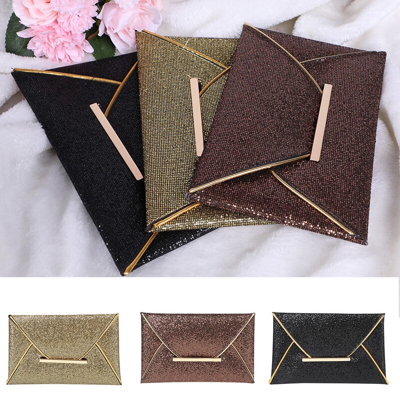 Women Evening Bag Pouch Sequins Envelope Handbag Sparkling Party Bag Solid Wedding Day Clutches Gold Purses