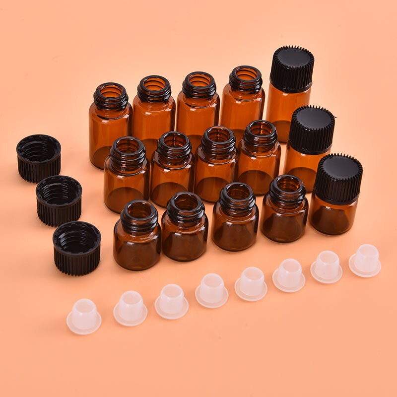 100 Pcs Essential Oil Amber Glass Vial with orifice 1-3ml Sample Dram bottle Thin Glass Small Amber Perfume Sample Test Bottle