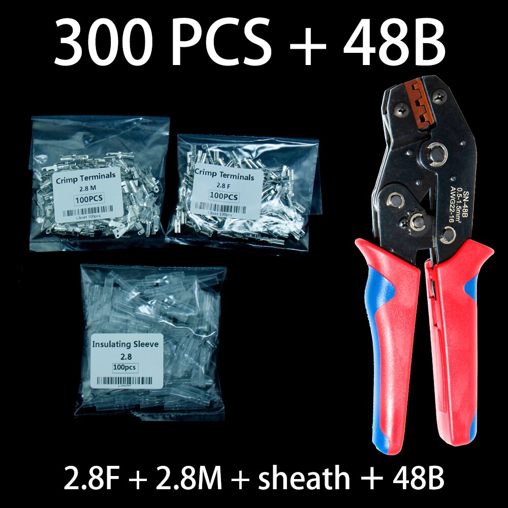 2.8/4.8/6.3mm Cable tube universal spring plug clamp wire crimped sheath crimping hand tool quick easy connection terminal cross: 48B 2.8 FMS 300pcs Y