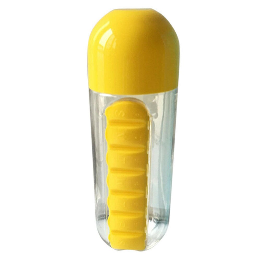 501-600 ml Water PC Fles Met Pillendoos 7 Dag Organizer Drinken Flessen Water Fles Reizen Draagbare 1 stuks: YELLOW