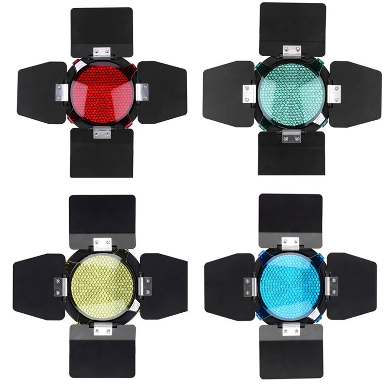 Godox BD-03 Scheune Tür Bausatz für foto Scheune Tür mit Bienenwabe Grib und 4 Farbe Filter für Foto Studio Blitz