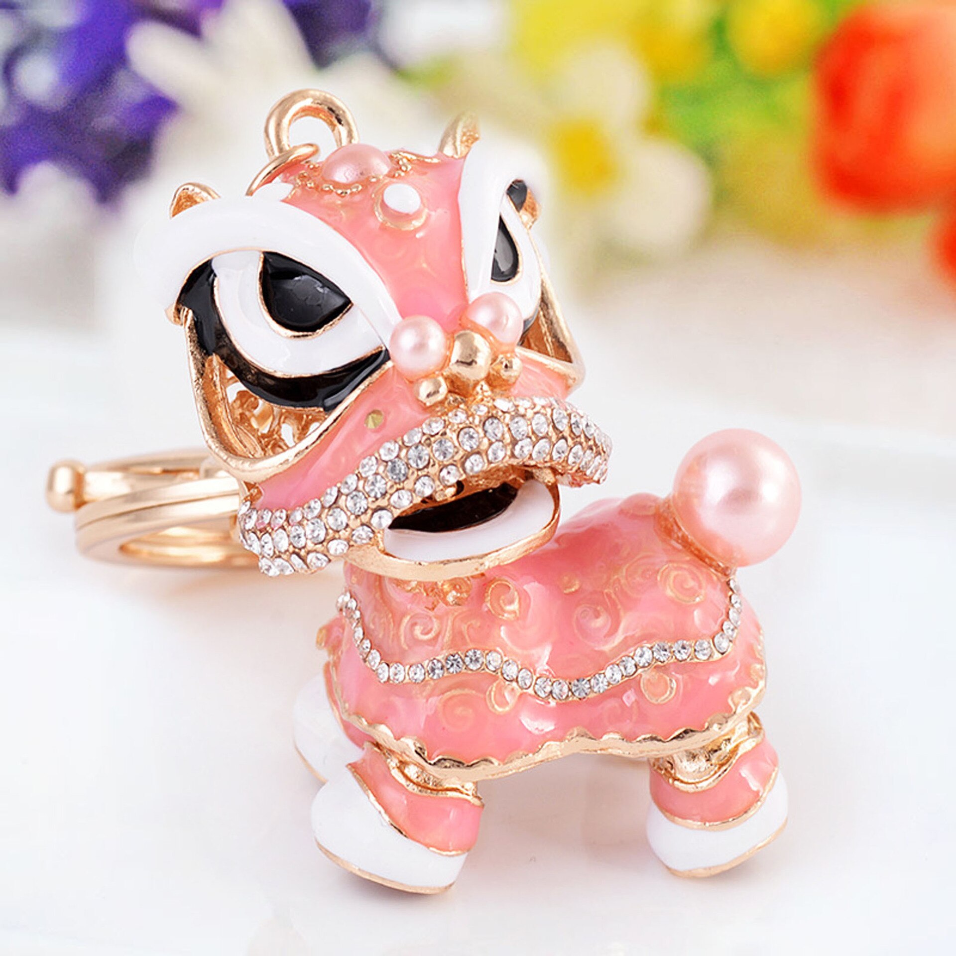 Chinese-style Unicorn Bracelet Charm Lion Dance Alloy Key Ring-Style Retro Suitcase Ornaments Lion Automobile Hanging Ornam: Pink