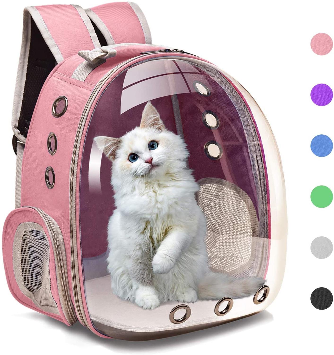 Katteholder taske kattebur transport rygsæk taske rejse kæledyr bærbar åndbar hund rygsæk gennemsigtig taske bærer til kæledyr kæledyr: Lyserød