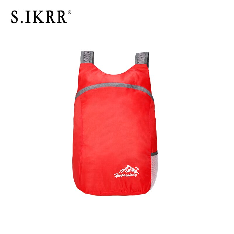 S.ikrr bärbar nylonresväska solid enkel dragkedja vikbar ryggsäck vattentät utomhusvikväska för kvinnor män: Röd