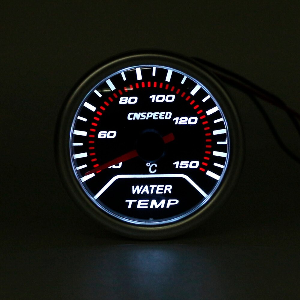 CNSPEED 2"52mm 12V Car Auto Water Temp Gauge 40-150C With Sensor NPT1/8 Car Water Temperature Meter Smoke Lens White LED Display