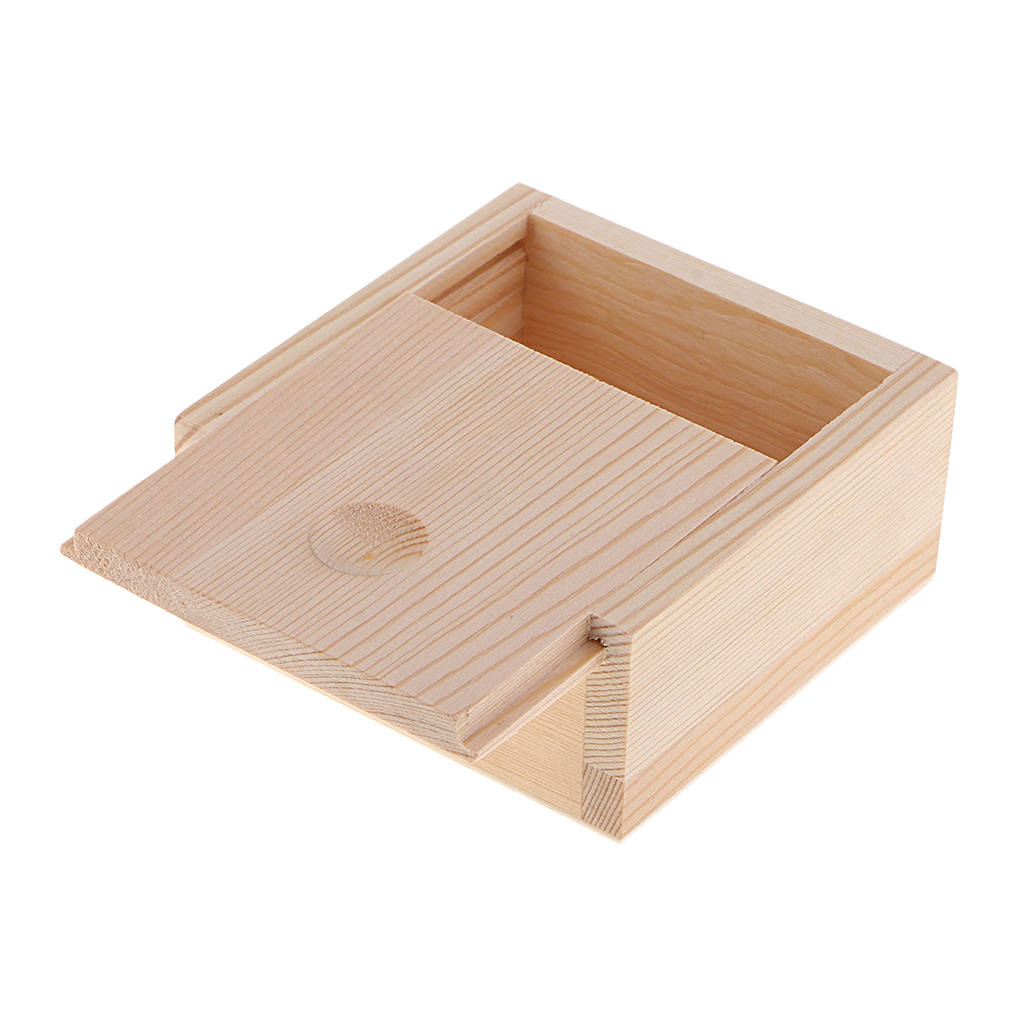 Naturligt umalet træ opbevaringsboks, smykkearrangør, træ tekiste, skub og træk dæksel 84 x 84 x 40mm