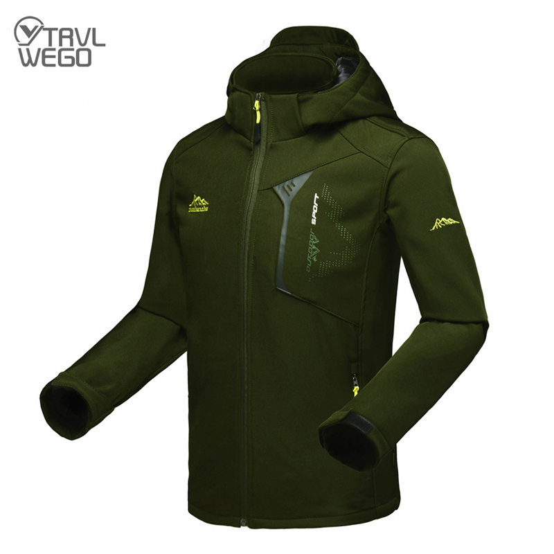 TRVLWEGO Men's Spring Autumn Softshell Jacket Outdoor Sports Hooded Coat Trekking Windbreaker Waterproof Hiking Clothes