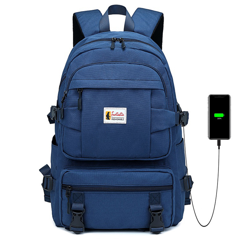 Fengdong sacchetti di scuola per i ragazzi adolescenti usb carica sacchetto di libro studente di scuola zaino impermeabile uomini backbag unisex zainetto: 5018 blue