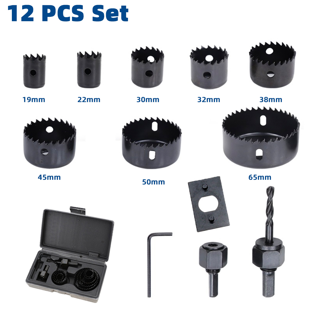 Hout Boor Set 8/11/16/19Pcs Gatenzaag Boor Cutter Carbon Staal Houten Kern boor Hole Cutter Boren: 12PCS