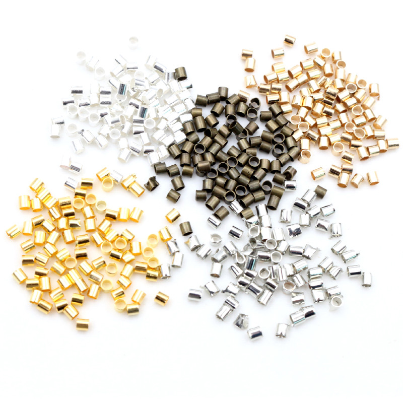 500pcs 1.5 2.0mm Or Argent Couleur Tube Crimp End Perles Bouchon Spacer Perles Pour Collier Fabrication de Bijoux DIY conclusions Fournitures