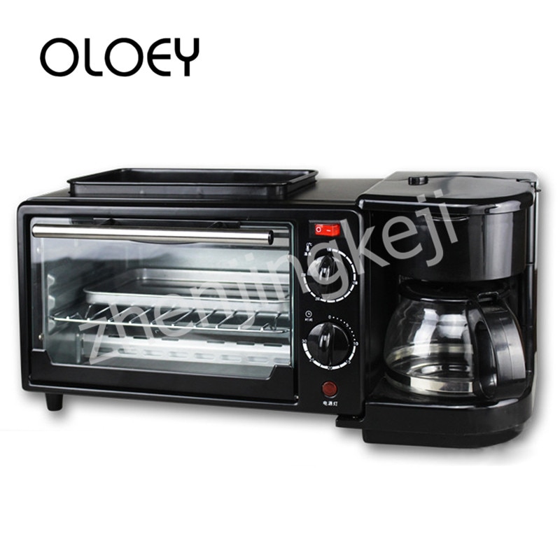 Multifunctional Three-in-one Breakfast Machine Electric Oven Coffee Machine Grilled Overheating Protection Stainless Steel Black