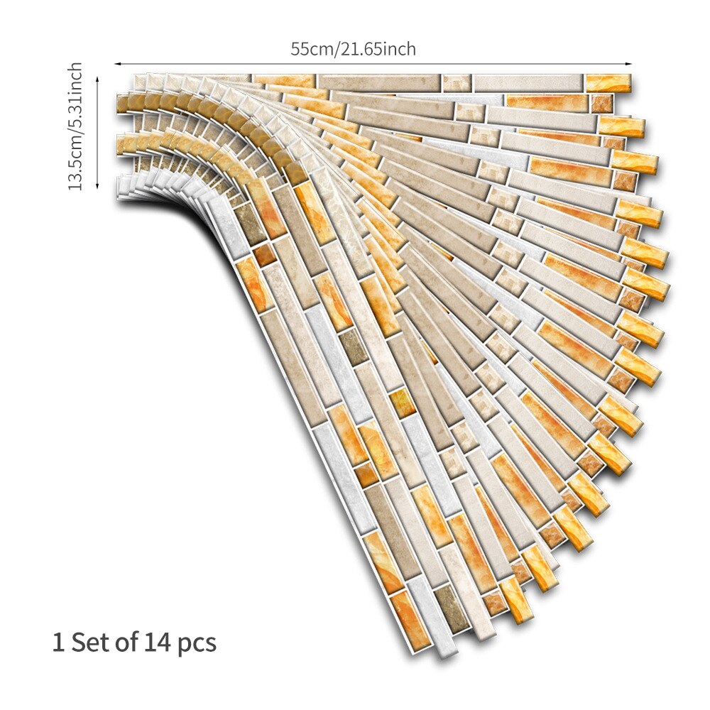 14Pcs/1 ㎡ Elegance Yellow Marble Kitchen Tile Stickers Bathroom Self-adhesive Wall Floor Decor Home DIY Tile Sticker: Default Title