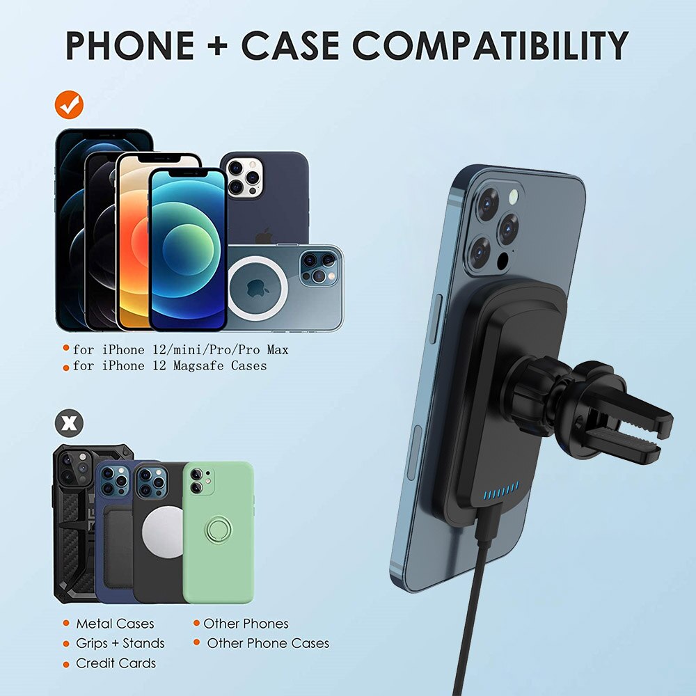 FDGAO 15W Magnetic Wireless Car Charger - For iPhone 12 Series - Air Vent Mount - Qi Fast Charging Stand