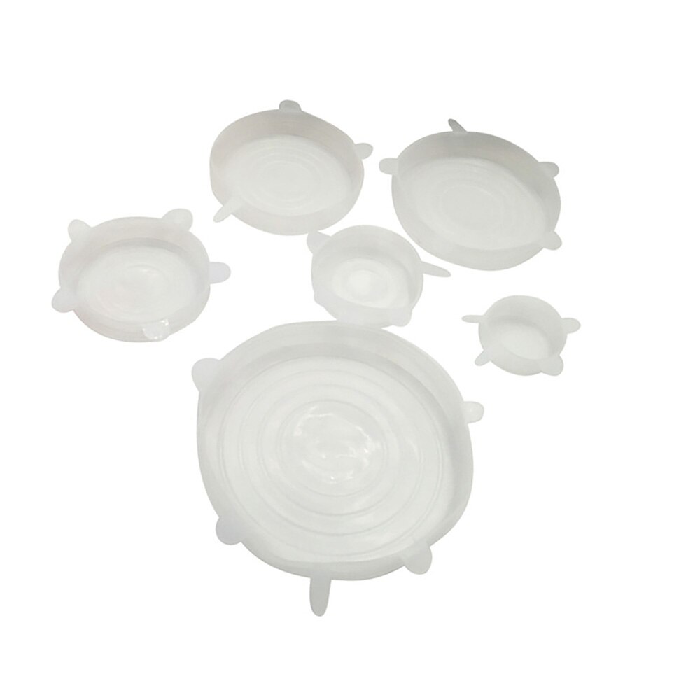 6 stuks herbruikbare siliconen rekdeksels universele deksel siliconen voedselfolie kom pot deksel siliconen deksel pan koken keuken stoppers: Wit