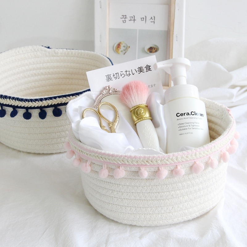 Household White Laundry Basket Unique Woven Wool Ball Storage Basket Home Decoration Cotton Thread Storage Basket