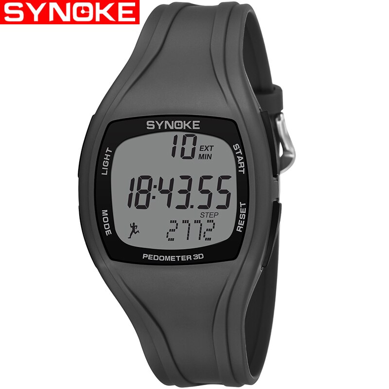 Synoke 9105 sportsur mænd skridttæller 50m vandtæt multifunktionelt digitalt armbåndsur pu rem led herre elektronisk ur herre: Grå
