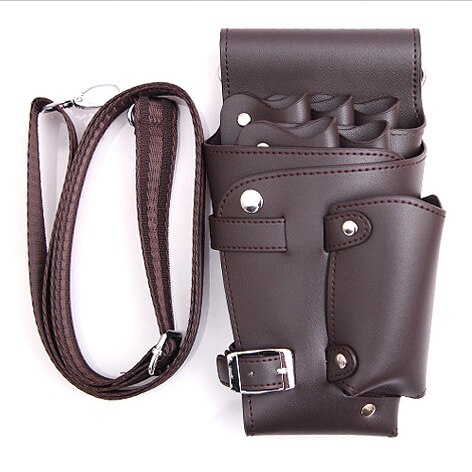 Leather Hair Scissor Pouch Bag Holster with Belt Salon Hair Stylist Barber Scissors Shear Hairdressing Waist Holder: Coffee