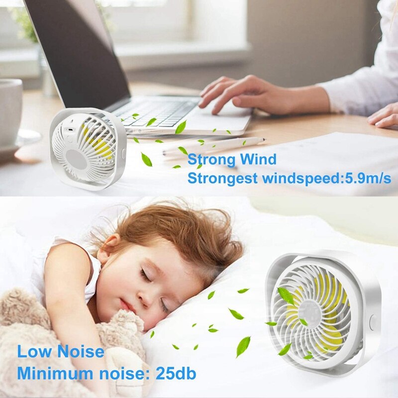 Usb Fan Stille Bureau Ventilator Met 2000Mah Batterij Mini Draagbare Ventilator 360 Rotatie Tafel Ventilator 3 Snelheden