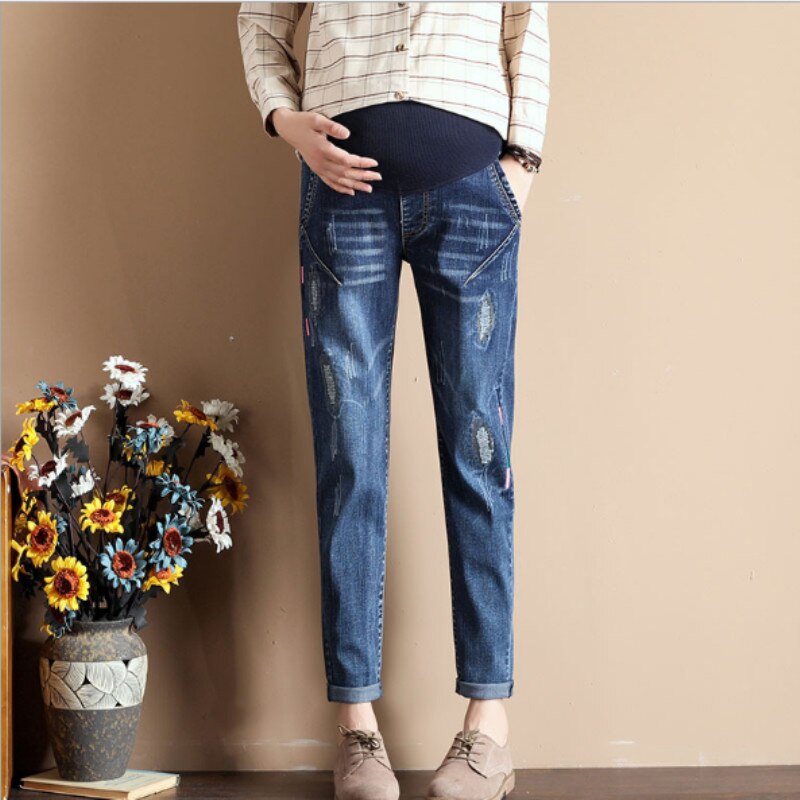 Lente Zwangere Kleding Mode Gat Jeans Zwangerschap Casual Broek Grote Omvang Moederschap Maag Lift Broek