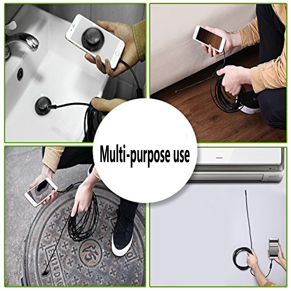 HD 1080P USB Endoscope Camera 8mm 2M Semi-Rigied Flexible Snake Endoscopy Inspection Borescope Camera 8led for PC Android
