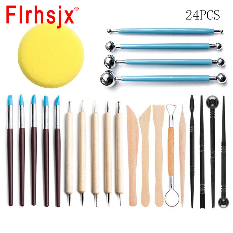 24pcs/set Polymer Clay Tools Clay Sculpting Kit Sculpt Smoothing Wax Carving Pottery Ceramic Shapers Modeling Carved DIY Tools