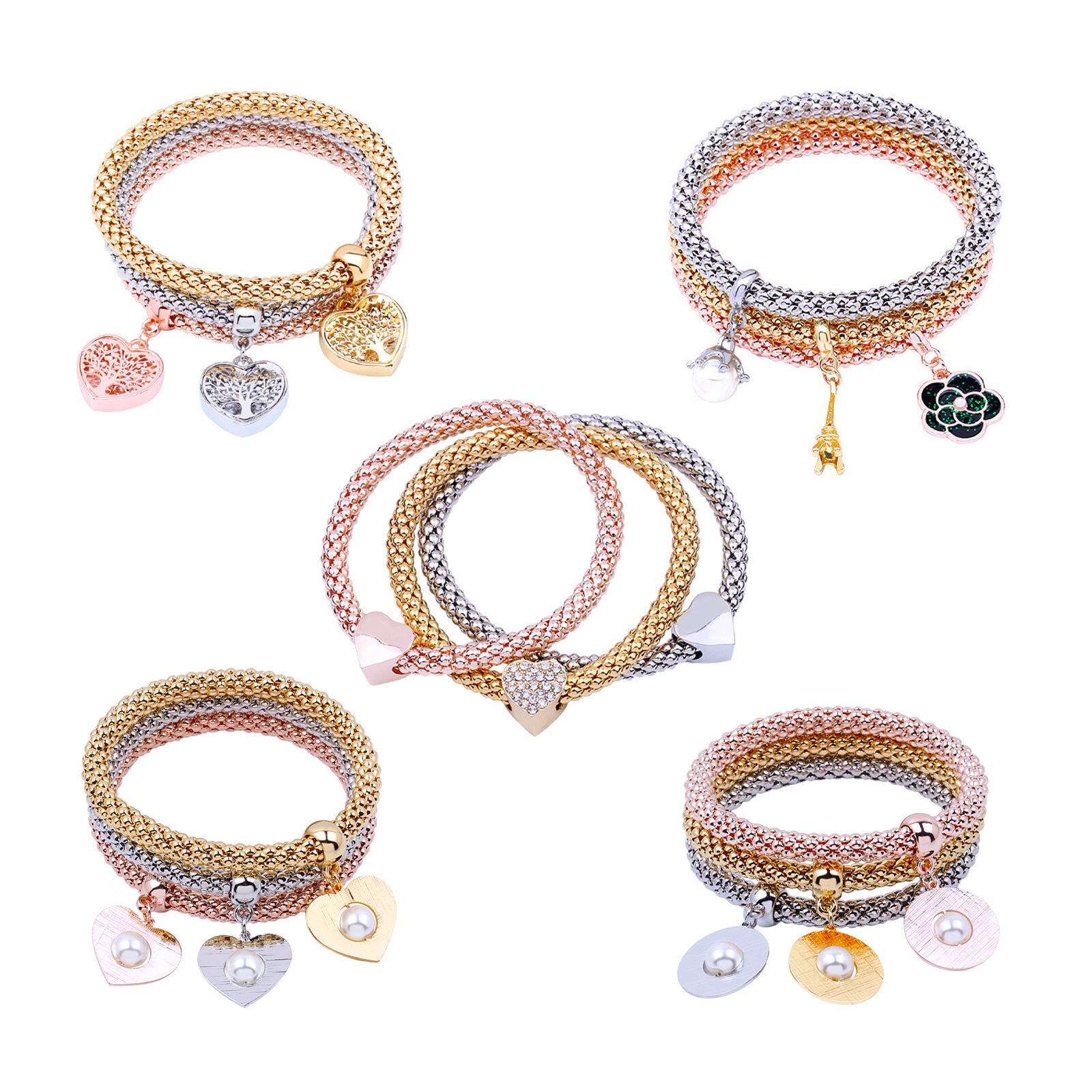 Braccialetti multistrato 3 pezzi braccialetto a catena di mais misto Vintage retrattile per festa Casual